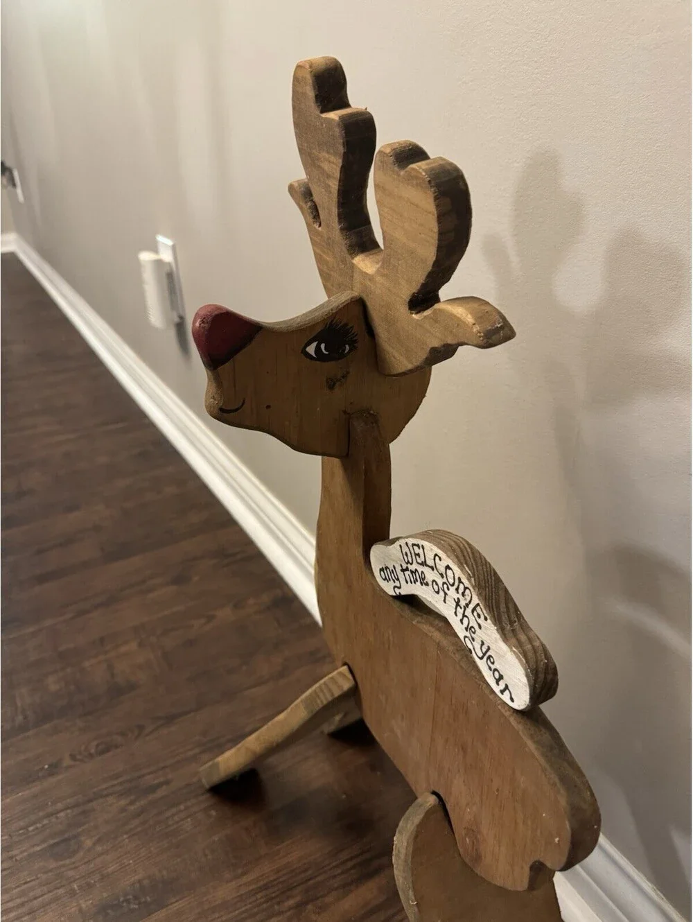 Vintage Wooden Reindeer Handmade With Sign Christmas Wood Puzzle With Extra Legs